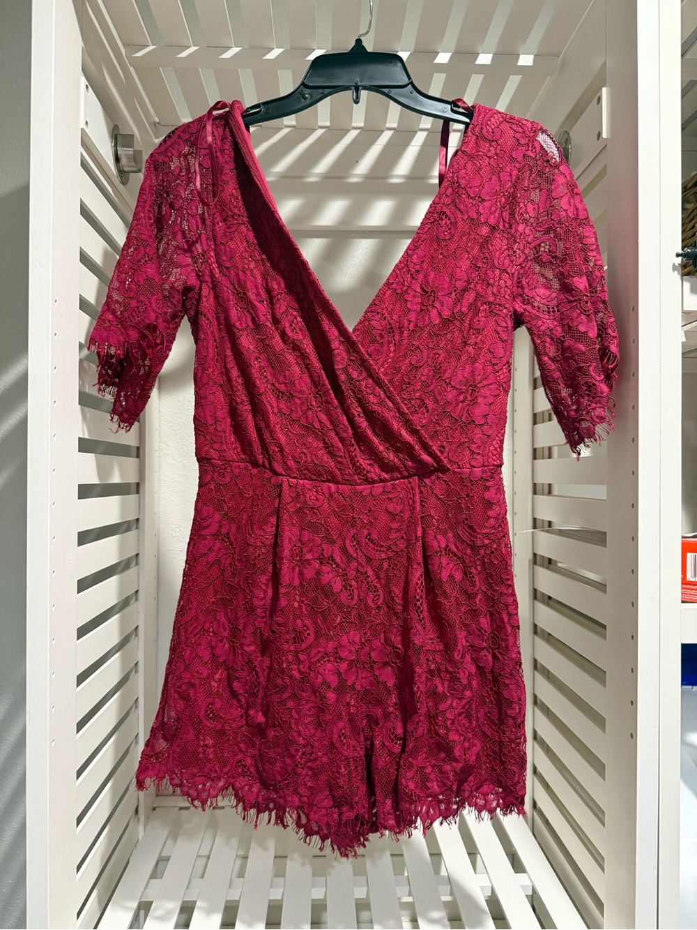 the clothing company Lace Wrap Romper - Berry0043
